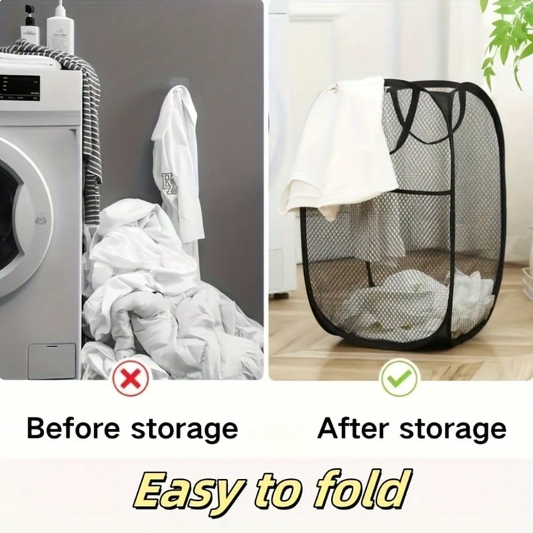 Foldable Laundry Basket Large Mesh Laundry Hamper Space Saving Storage Bin