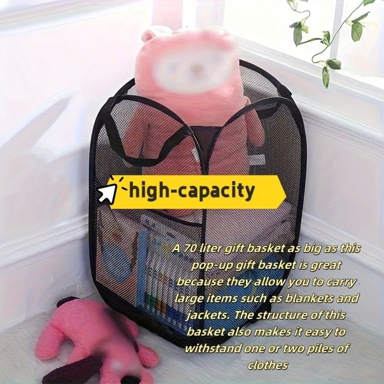 Foldable Laundry Basket Large Mesh Laundry Hamper Space Saving Storage Bin
