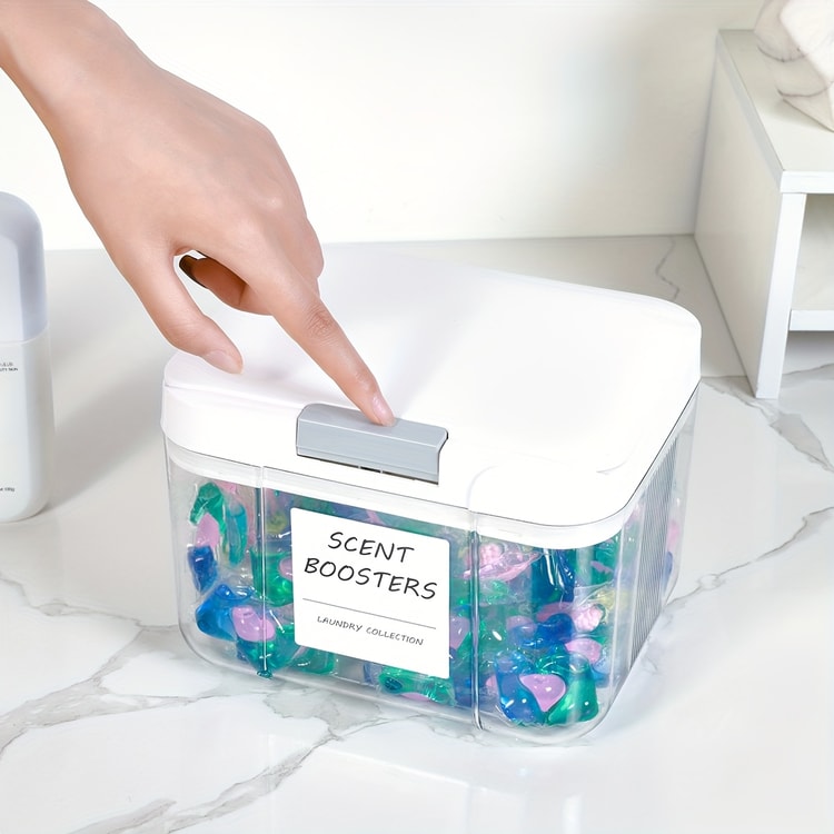 Laundry Pod Holder with Lid - Large Capacity Sealed Laundry Pod Container with Automatic Pop-Up, Convenient Storage Box