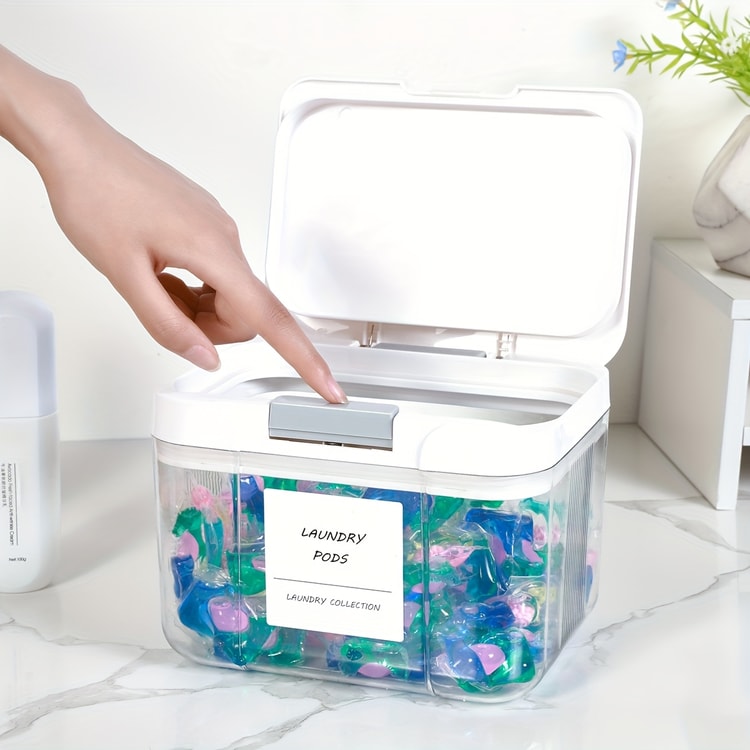 Laundry Pod Holder with Lid - Large Capacity Sealed Laundry Pod Container with Automatic Pop-Up, Convenient Storage Box