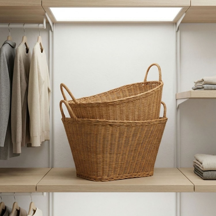 Large Rattan Laundry Basket Hand Woven Storage Hamper with Handles