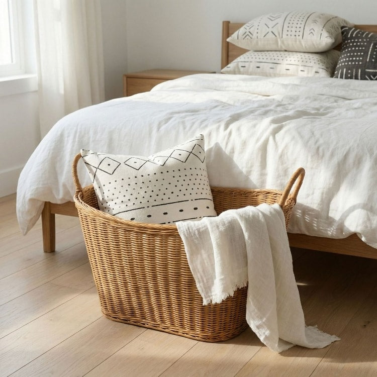 Large Rattan Laundry Basket Hand Woven Storage Hamper with Handles