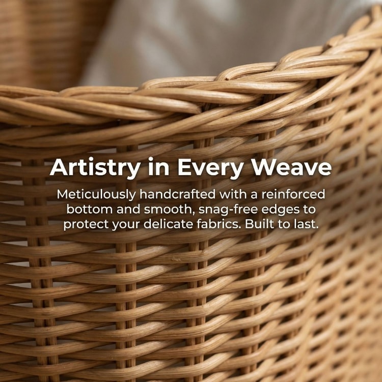 Large Rattan Laundry Basket Hand Woven Storage Hamper with Handles