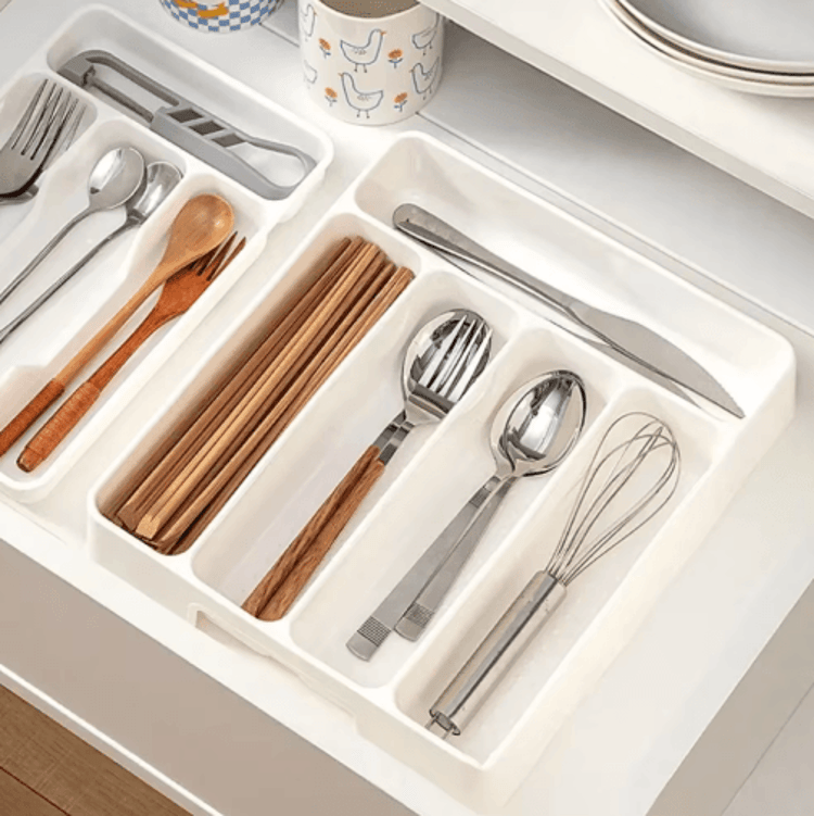 Multi-Compartment Cutlery Organizer Tray for Kitchen Drawers