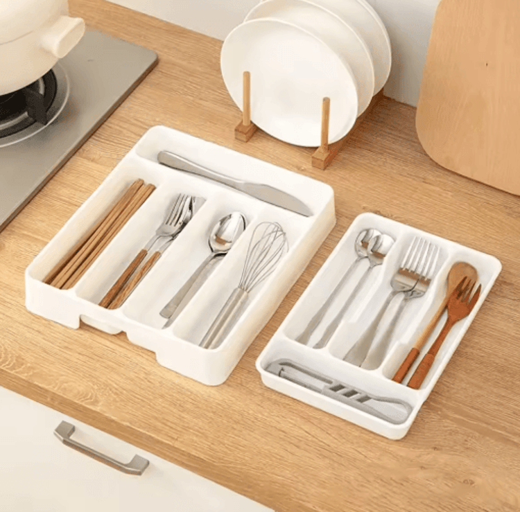 Multi-Compartment Cutlery Organizer Tray for Kitchen Drawers