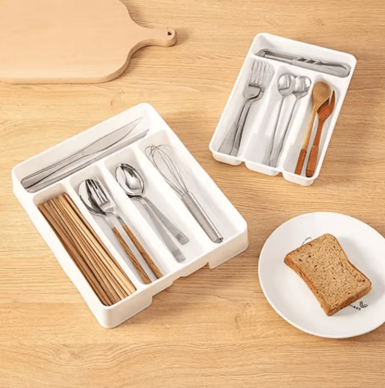 Multi-Compartment Cutlery Organizer Tray for Kitchen Drawers