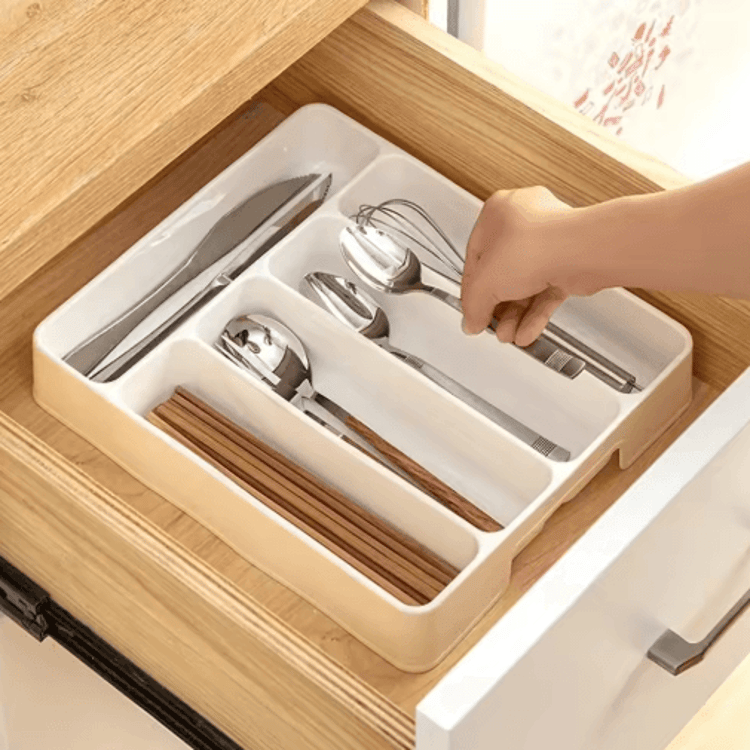 Multi-Compartment Cutlery Organizer Tray for Kitchen Drawers