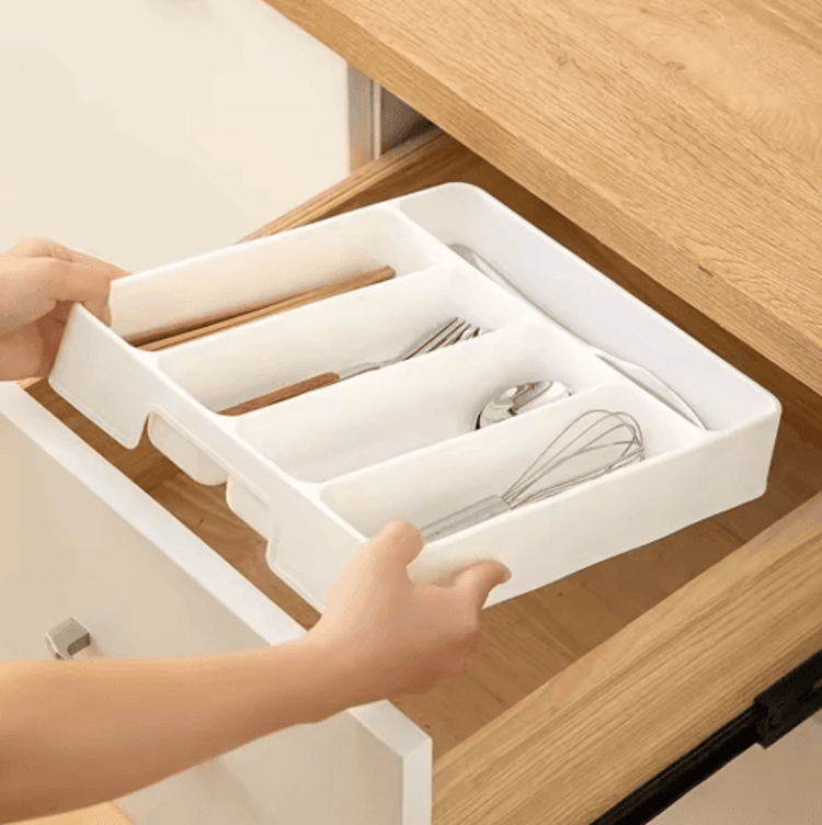 Multi-Compartment Cutlery Organizer Tray for Kitchen Drawers